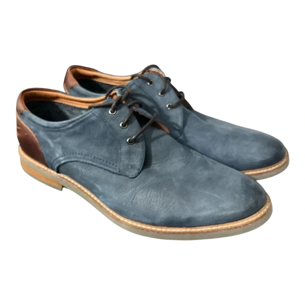 Florsheim Plain Toe Derby Mens 11W Blue Leather Lace Up 14290-410 Preppy Casual